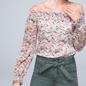 White House Black Market Chevron Off-The-Shoulder Blouse